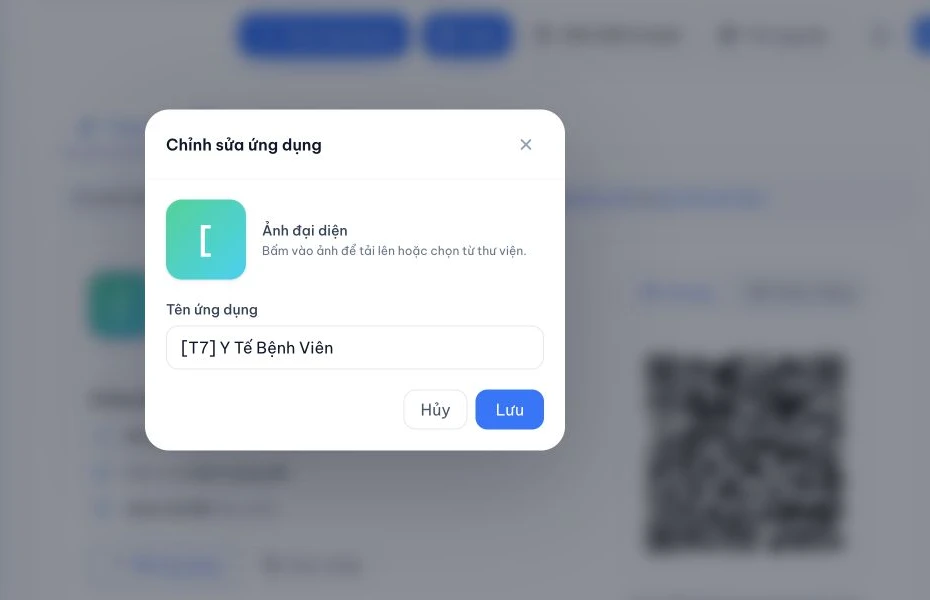 Menu thao tác ứng dụng