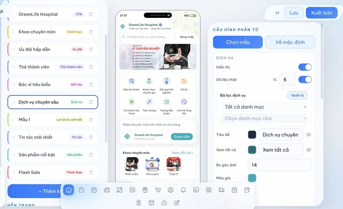 Thẻ dịch vụ trên preview